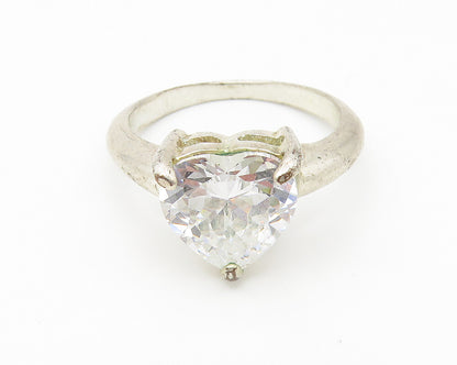 925 Sterling Silver  Cubic Zirconia Love Heart Solitaire Ring Sz 8.5  RG11035