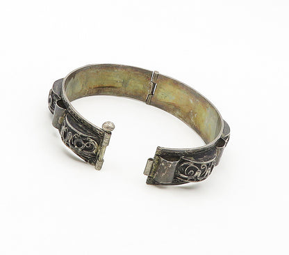 925 Sterling Silver  Vintage Antique Dark Tone Swirl Bangle Bracelet  BT6601
