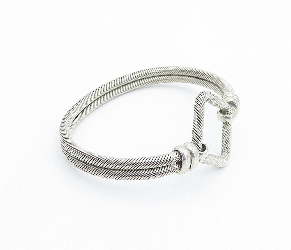 925 Sterling Silver Vintage Shiny Twist Loop Hook Bangle Bracelet BT1737