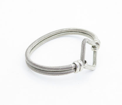 925 Sterling Silver Vintage Shiny Twist Loop Hook Bangle Bracelet BT1737