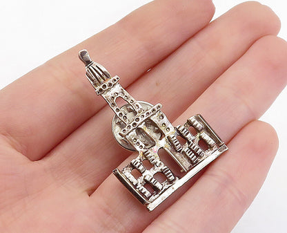 925 Sterling Silver  Vintage Dark Tone Building Motif Sweater Pin  TR1249