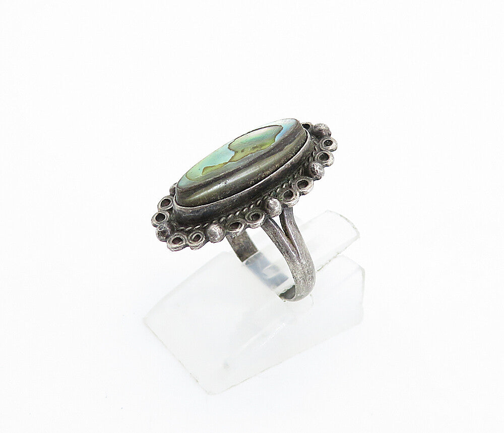 MEXICO 925 Sterling Silver  Vintage Abalone Shell Cocktail Ring Sz 6  RG4303