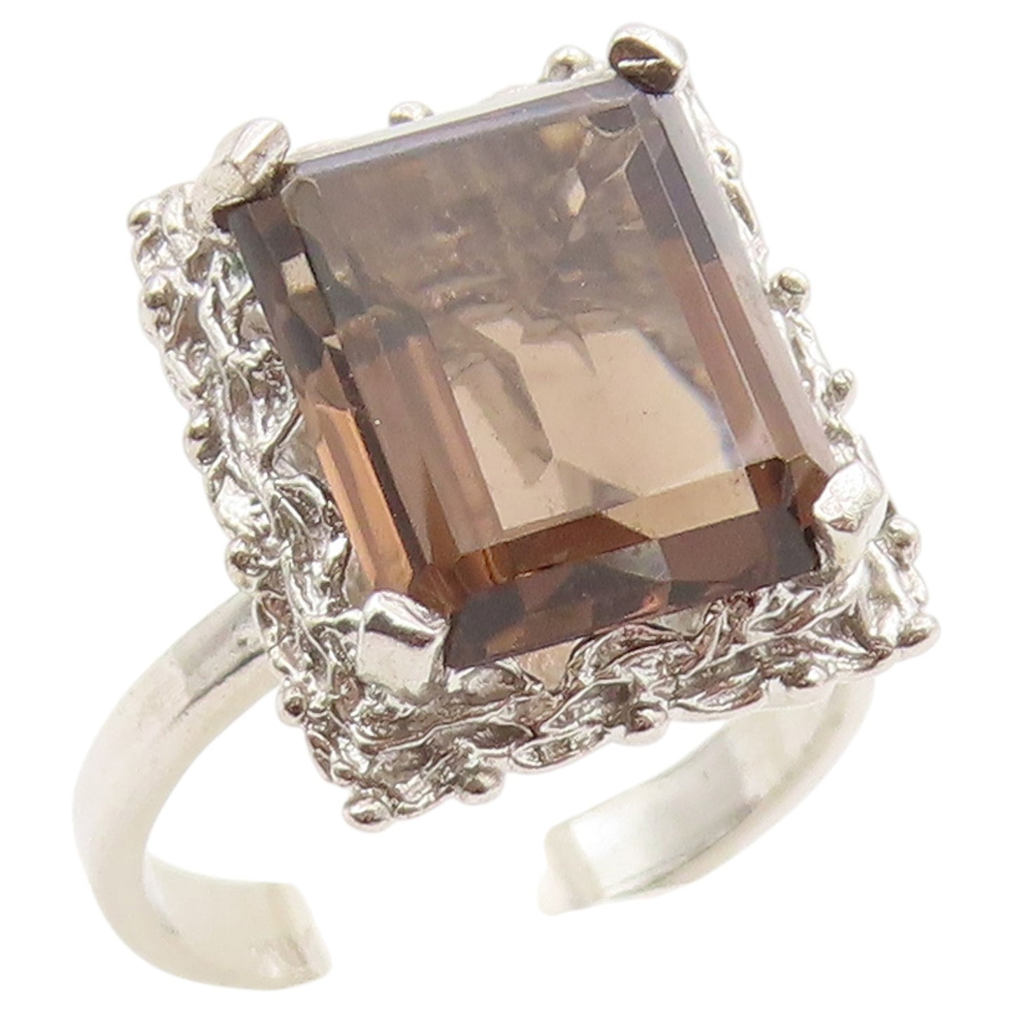 925 Sterling Silver Vintage Ring Emerald Cut Smoky Quartz Band  Sz 6.5  RG36480