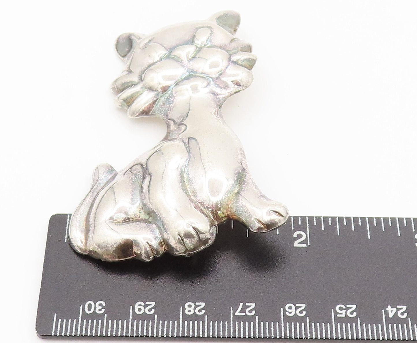 925 Sterling Silver  Vintage Solid Large Puffy Happy Cat Brooch Pin  BP10365