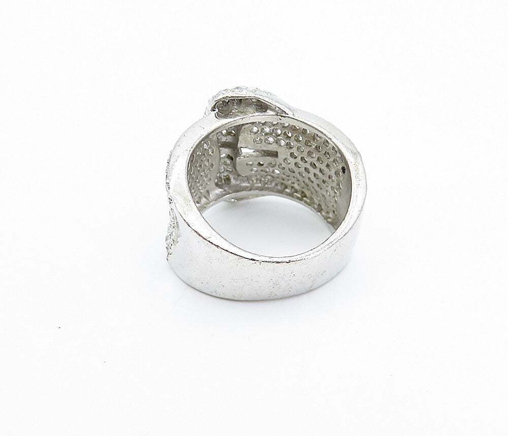 925 Sterling Silver  Cubic Zirconia Belt Buckle Motif Band Ring Sz 6  RG3634