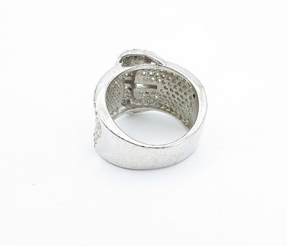 925 Sterling Silver  Cubic Zirconia Belt Buckle Motif Band Ring Sz 6  RG3634