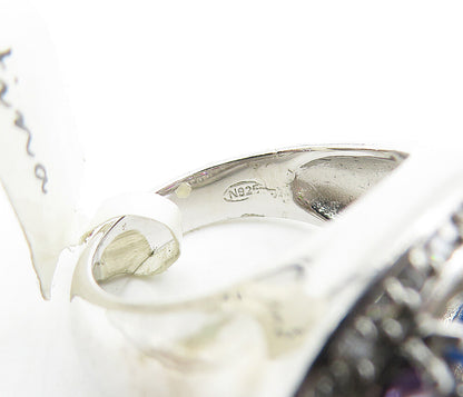 925 Sterling Silver Amethyst Topaz & Peridot Dome Cocktail Ring Sz 6 RG3632