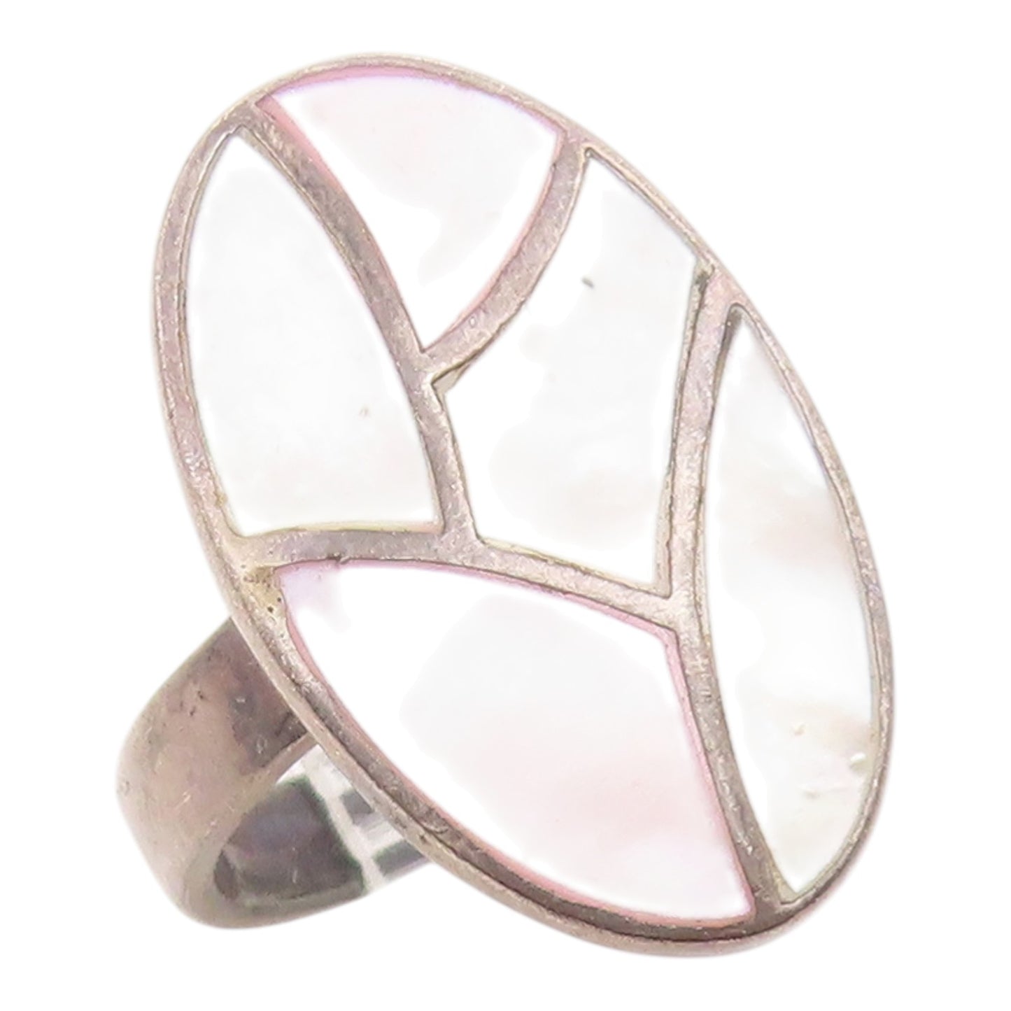 925 Sterling Silver Vintage Ring Mother Of Pearl Inlay Band  Sz 8.5  RG35647