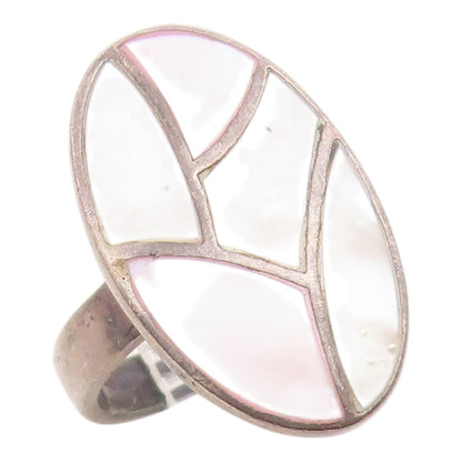 925 Sterling Silver Vintage Ring Mother Of Pearl Inlay Band  Sz 8.5  RG35647