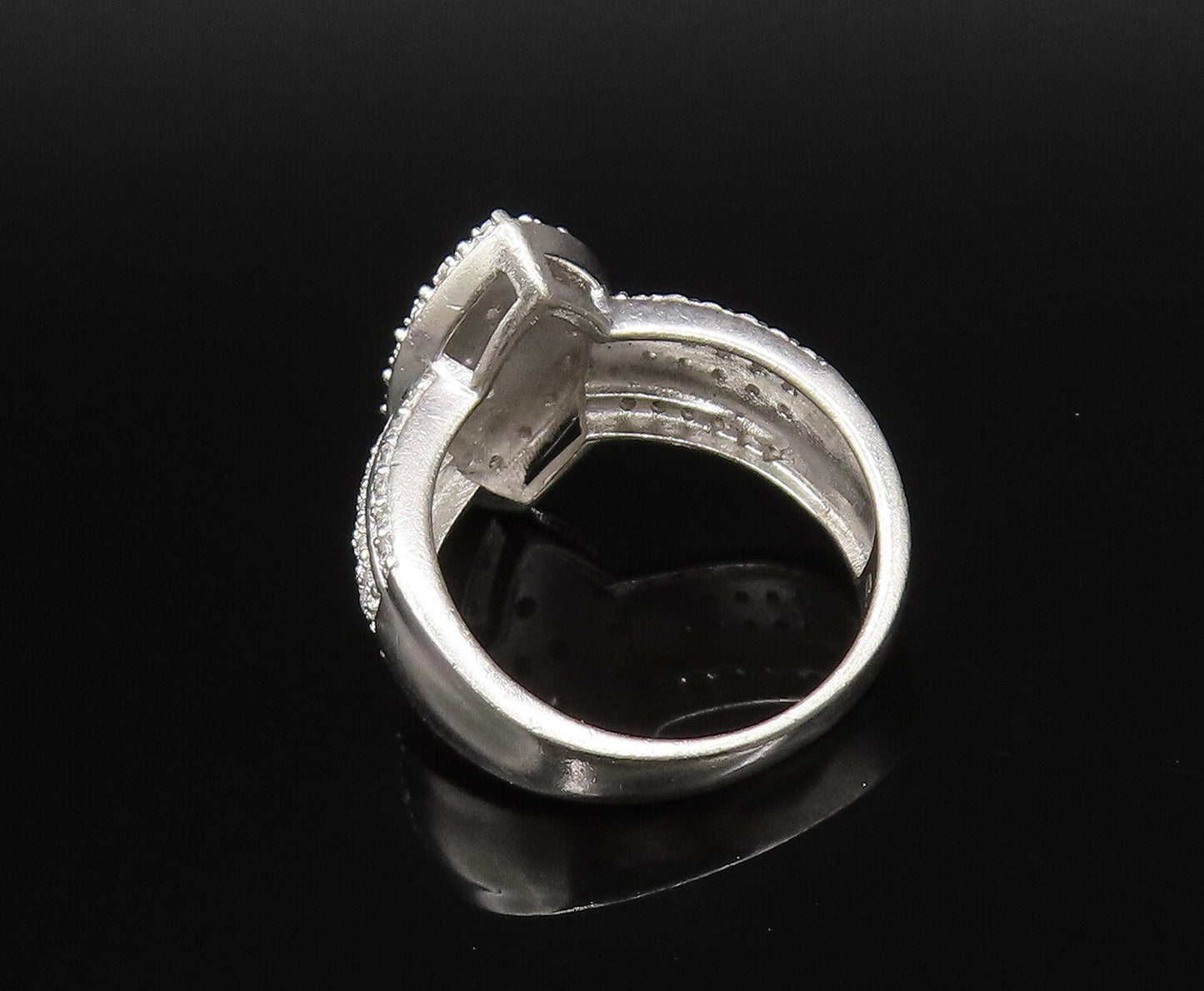 925 Silver  Vintage Multi Cubic Zirconia Marquise Frame Ring Sz 8  RG25807