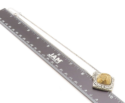 BERIA 925 Silver  Vintage Gold Druzy Stone Floral Swirl Chain Necklace  NE1325