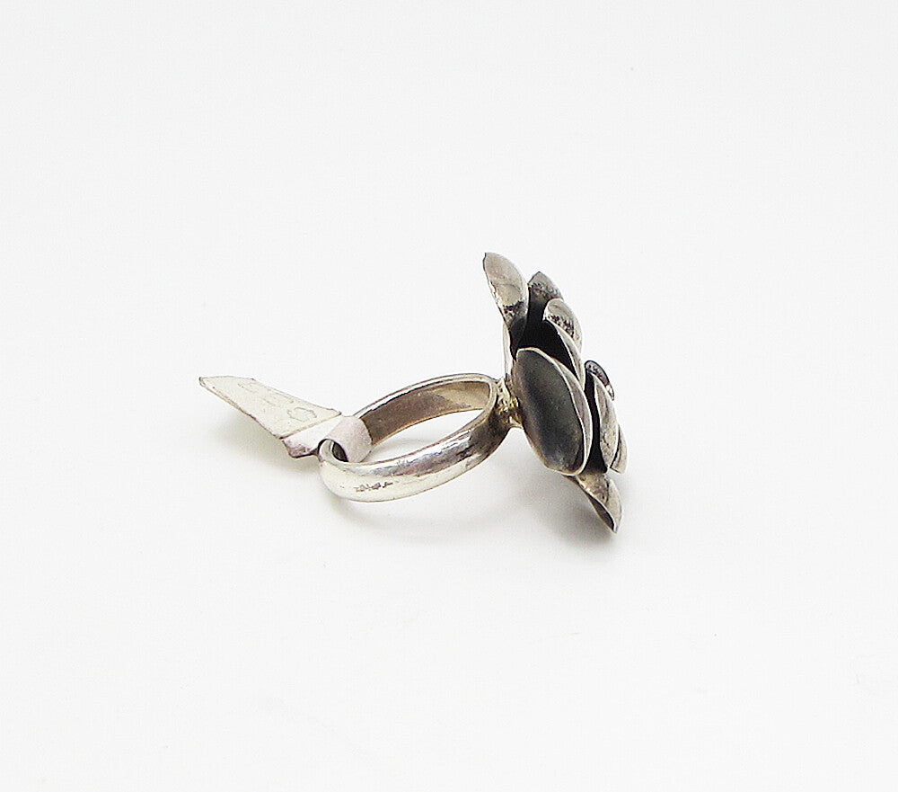 925 Sterling Silver  Vintage Sculpted Spring Flower Cocktail Ring Sz 5.5 RG3103