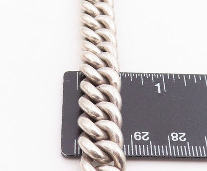 925 Sterling Silver Vintage Bracelet Chunky Love Heart Clasp Curb Chain  BT11816