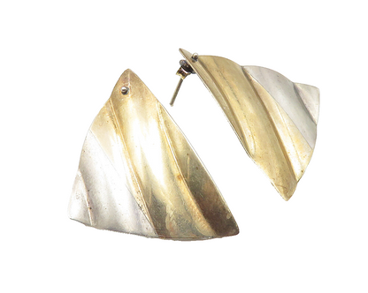 925 Sterling Silver  Vintage Shiny Two Tone Modernist Drop Earrings  EG5588