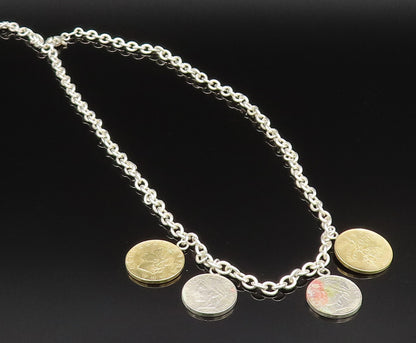 925 Sterling Silver  Vintage Two Tone Coin Rolo Chain Necklace  NE3867