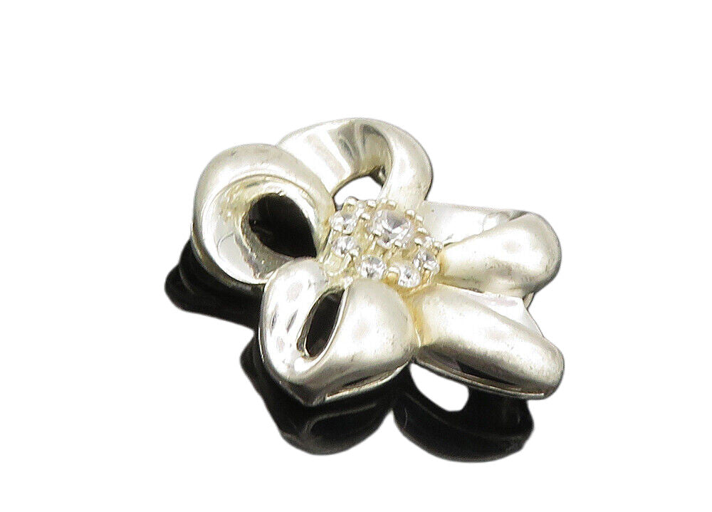 925 Sterling Silver  Vintage Cubic Zirconia Open Flower Motif Pendant  PT7719
