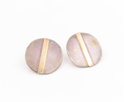 14k Gold & 925 Sterling Silver Vintage Earrings RABBANI Geometric Studs  EG14110