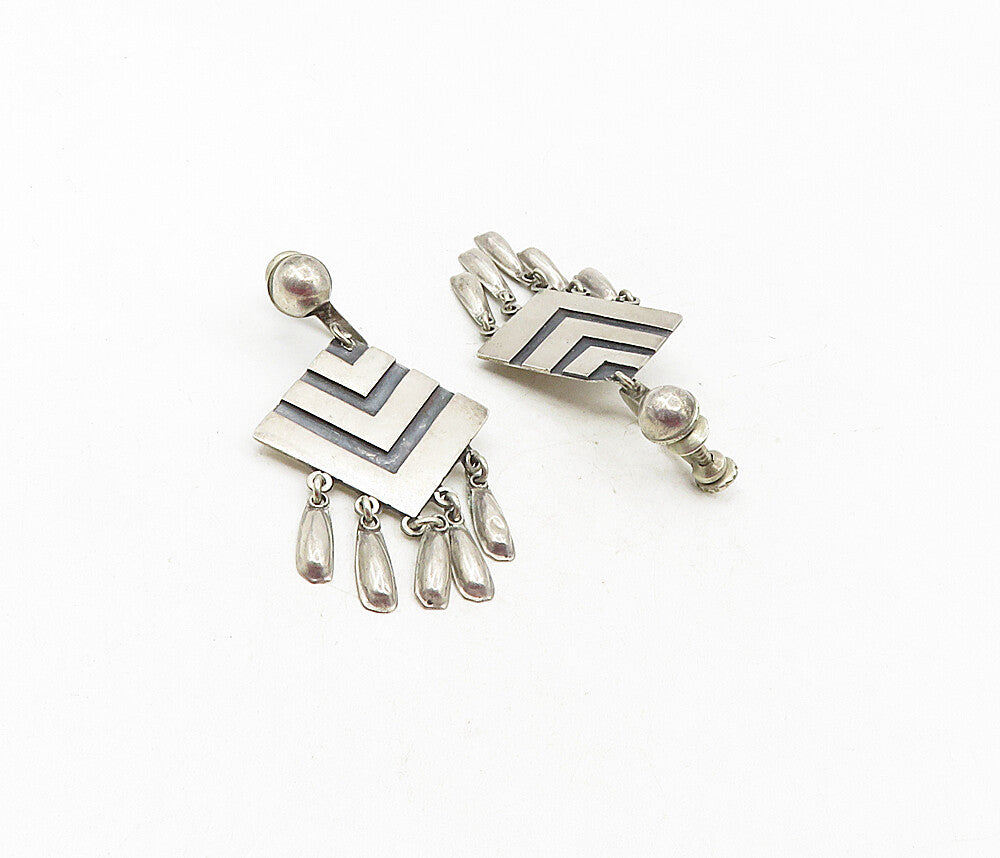 SPS MEXICO 925 Silver  Vintage Oxidized Arrow Pattern Dangle Earrings  EG4796