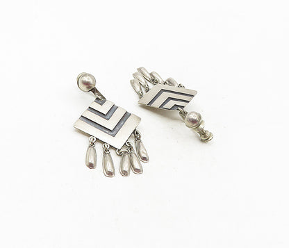 SPS MEXICO 925 Silver  Vintage Oxidized Arrow Pattern Dangle Earrings  EG4796