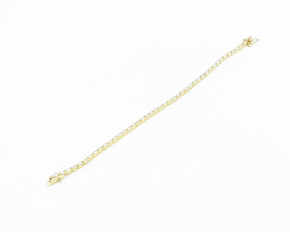 925 Sterling Silver  Shiny Cubic Zirconia Gold Plated Tennis Bracelet  BT7374
