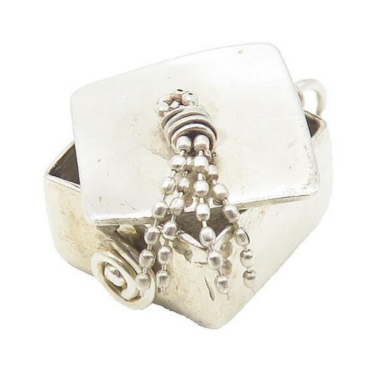 925 Sterling Silver  Vintage Shiny Square Open Box Drop Pendant  PT9347