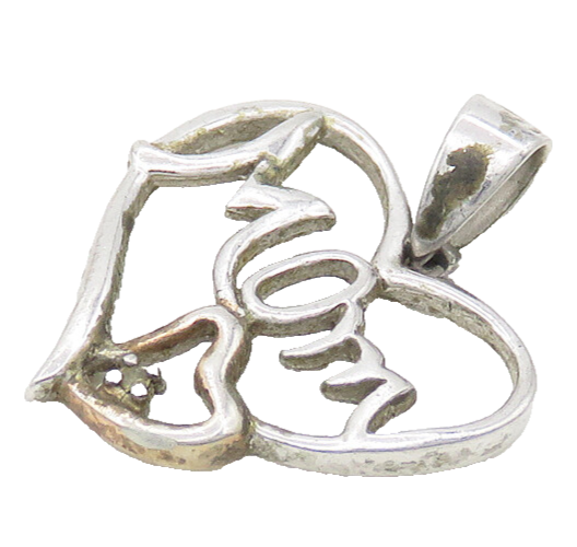 925 Sterling Silver  Vintage Shiny Open Mom Love Heart Drop Pendant  PT14481