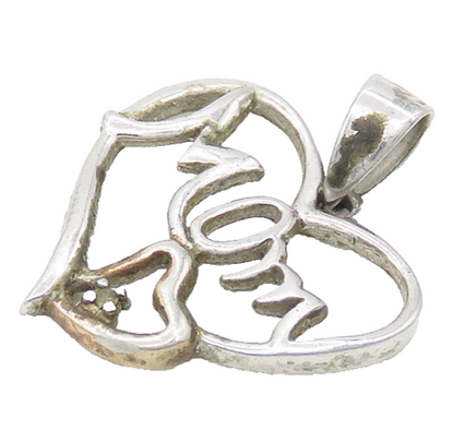 925 Sterling Silver  Vintage Shiny Open Mom Love Heart Drop Pendant  PT14481