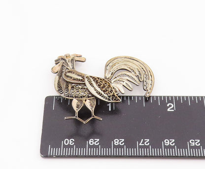 925 Sterling Silver Vintage Brooch Pin Intricate Filigree Rooster Bird  BP12370
