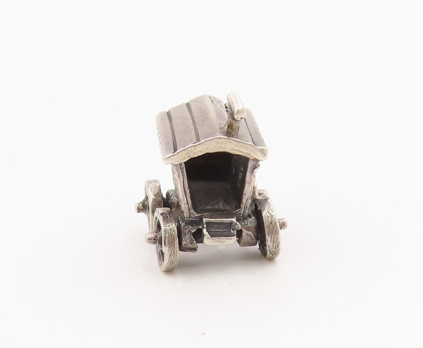 925 Sterling Silver Vintage Pendant Miniature Gypsy Caravan Charm Moves  PT26155