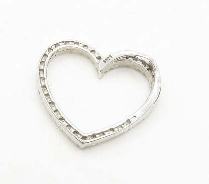 925 Sterling Silver  Sparkling White Topaz Open Love Heart Pendant  PT12309