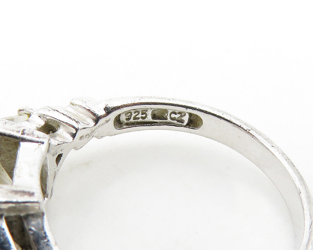 925 Sterling Silver  Vintage Cubic Zirconia 3 Stone Band Ring Sz 6  RG18691