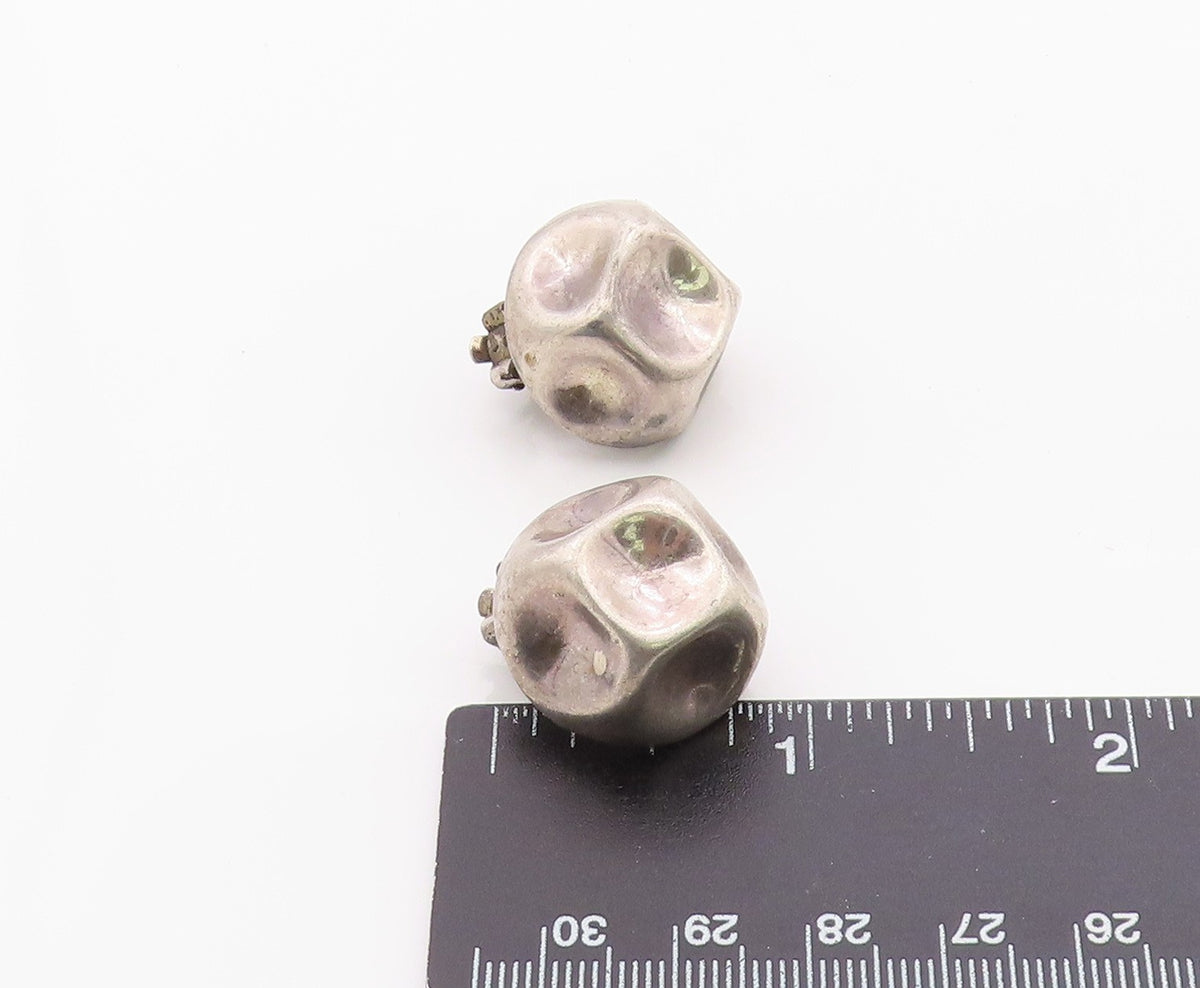 925 Sterling Silver Vintage Earrings Modernist Sculptural Dome Clip On  EG14396