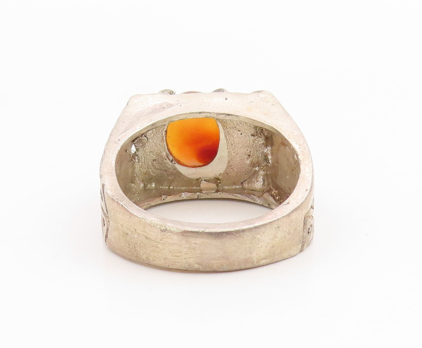 925 Sterling Silver Vintage Ring Agate & Topaz Etched Signet  Sz 10.5  RG33945