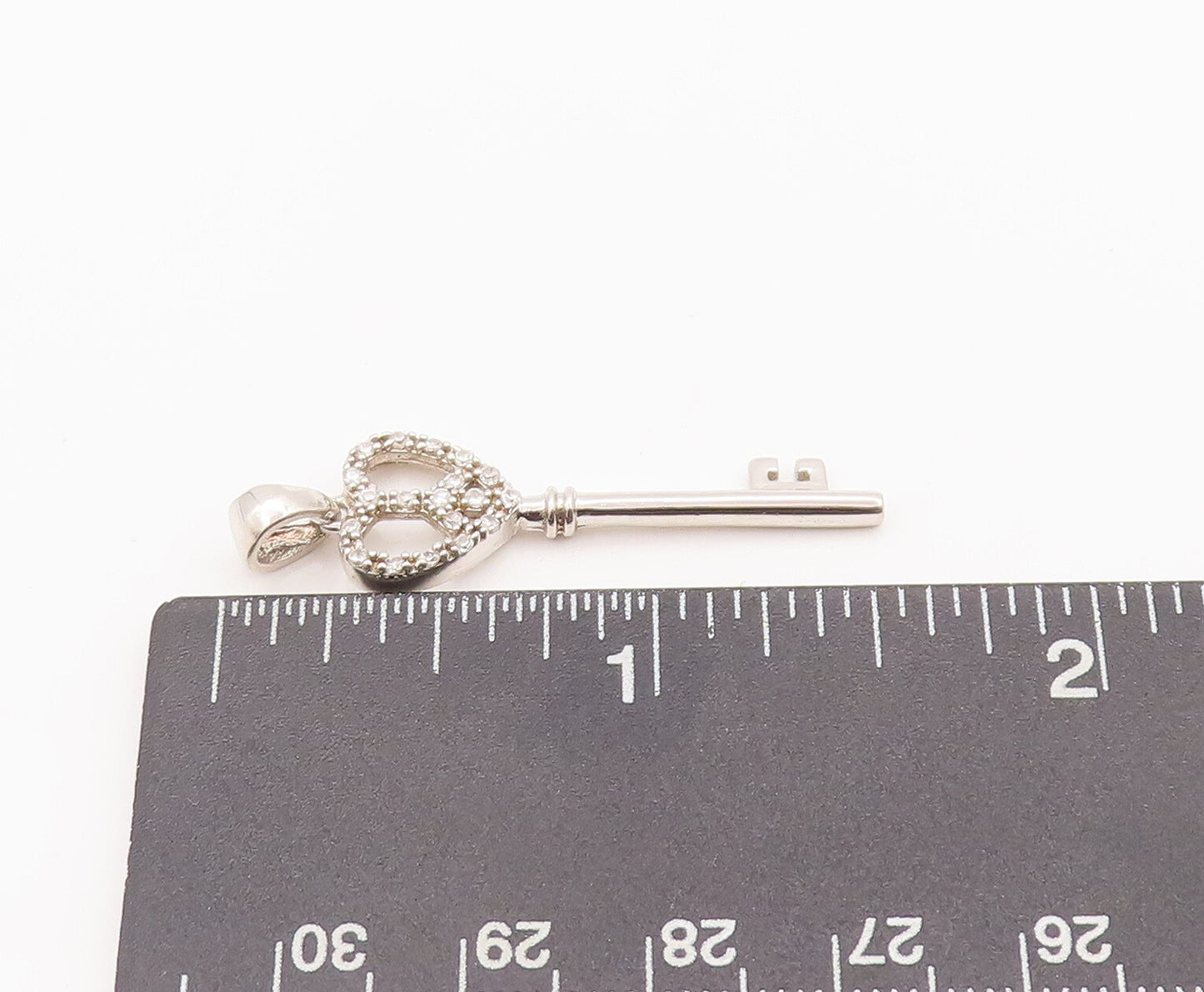 925 Sterling Silver Vintage Pendant Solid 3D Carved Inlay Topaz Key  PT22741