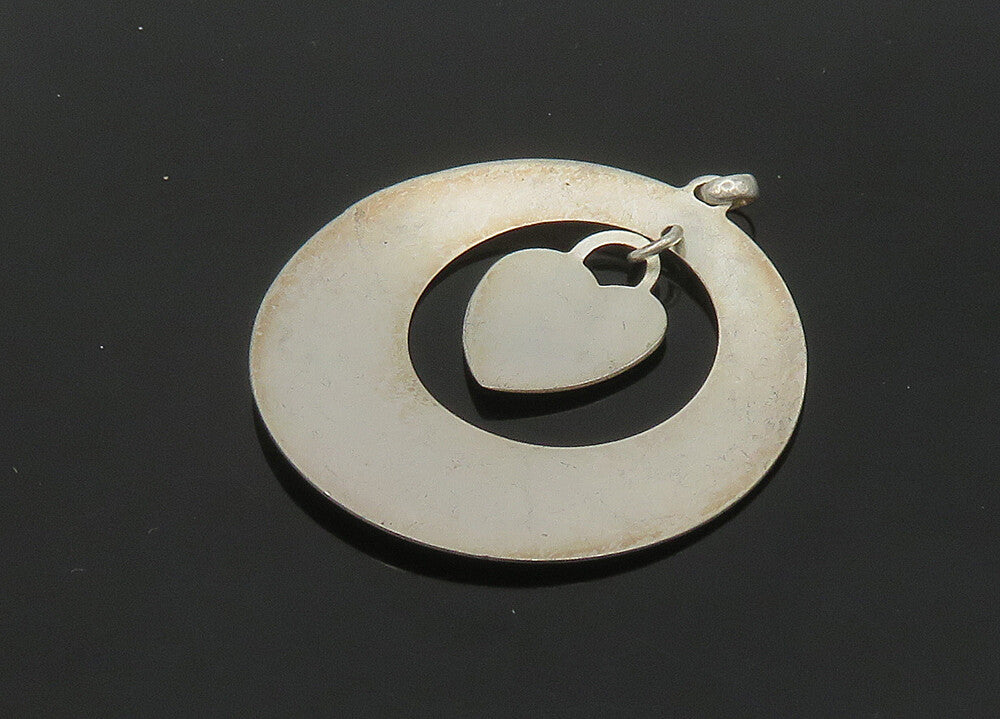 925 Sterling Silver  Vintage Dangling Love Heart Open Circle Pendant  PT16999