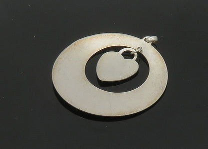 925 Sterling Silver  Vintage Dangling Love Heart Open Circle Pendant  PT16999