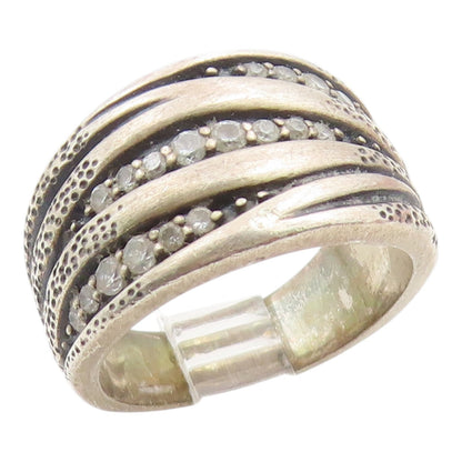 925 Sterling Silver Vintage Ring SILPADA Modernist CZ Wave Band  Sz 8  RG36043