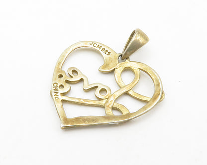 925 Sterling Silver  Vintage Genuine Diamond 2 Tone Love Heart Pendant PT10868