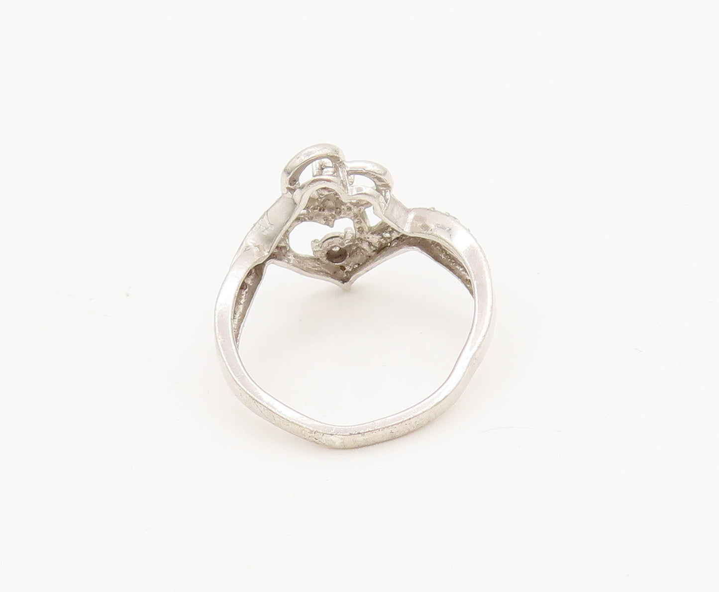 925 Silver Vintage Connected Hearts Of Diamonds Swirly Band Ring Sz 7  RG26868