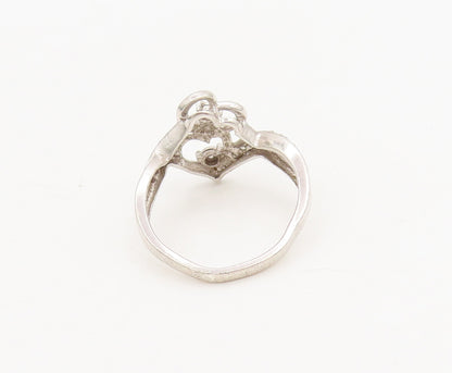 925 Silver Vintage Connected Hearts Of Diamonds Swirly Band Ring Sz 7  RG26868