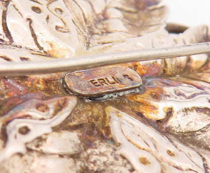 925 Sterling Silver Vintage Brooch Pin Carved Lotus Flower Blossom Motif BP12503