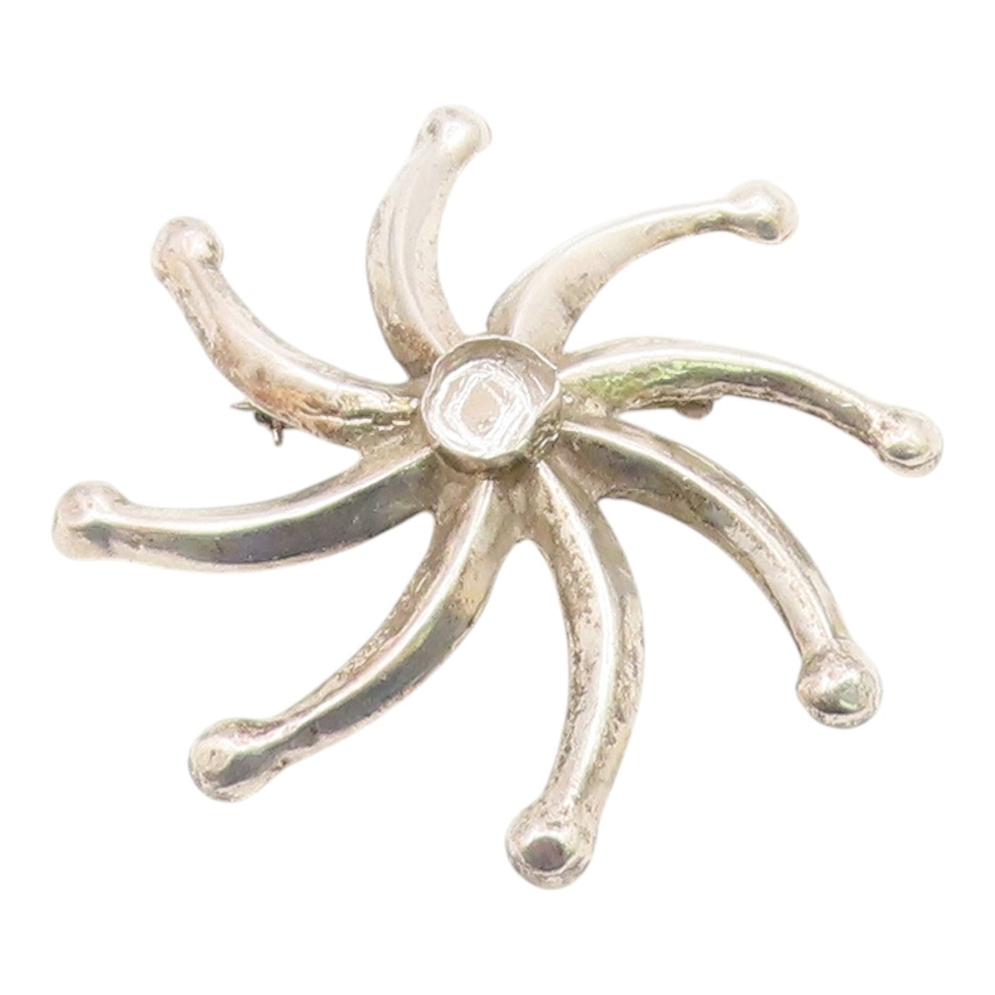 NAVAJO 925 Sterling Silver  Vintage Shiny Floral Motif Brooch Pin  BP8194