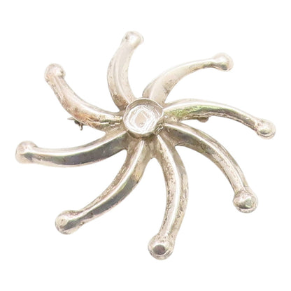 NAVAJO 925 Sterling Silver  Vintage Shiny Floral Motif Brooch Pin  BP8194