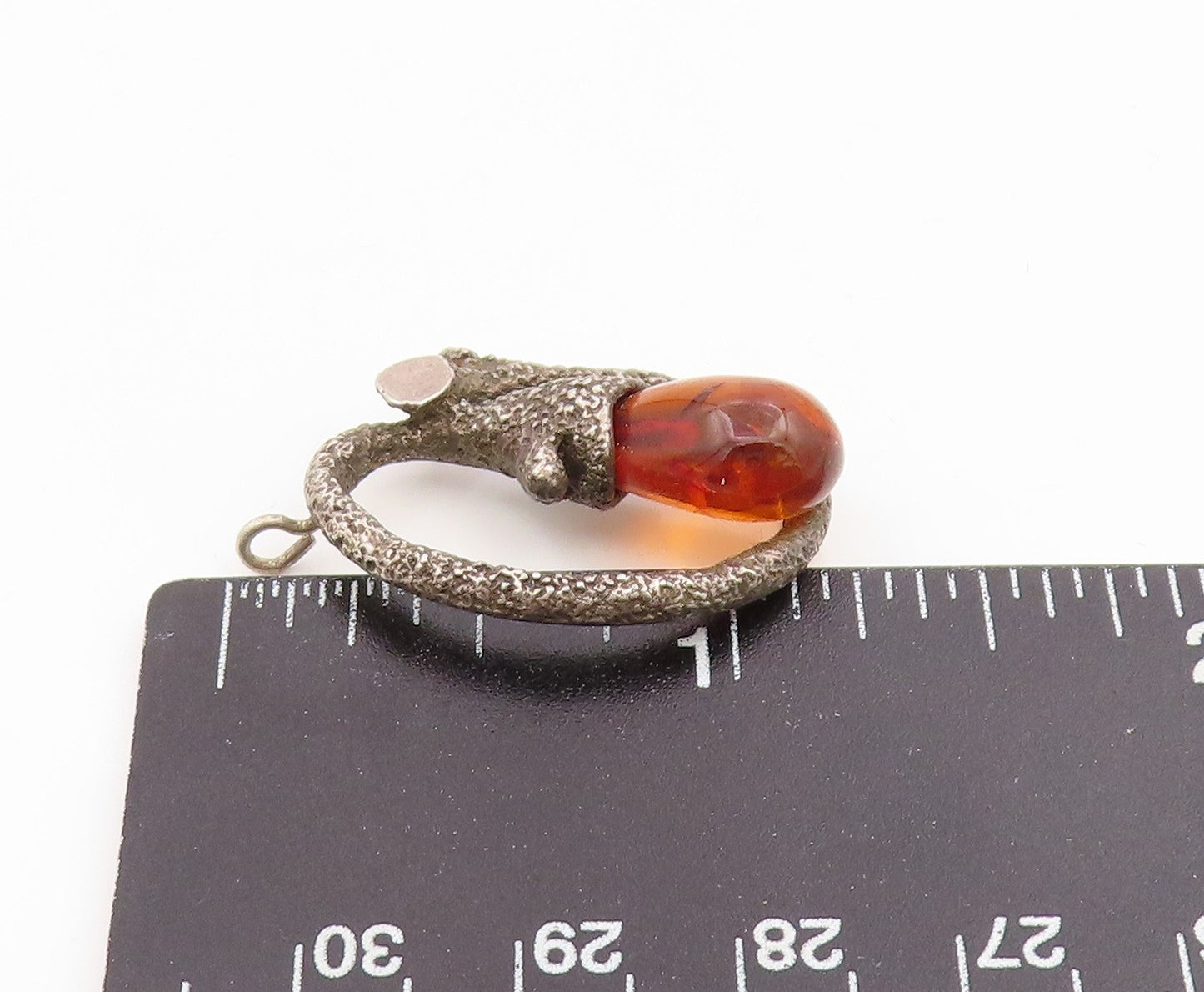 925 Sterling Silver Vintage Pendant Honey Amber Twisted Branch Motif  PT25907