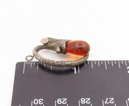 925 Sterling Silver Vintage Pendant Honey Amber Twisted Branch Motif  PT25907