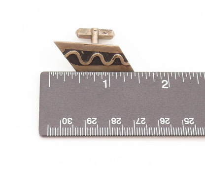 CASTILLO MEXICO 925 Silver Vintage Raised Etched Wave Plate Cuff Links TR3542