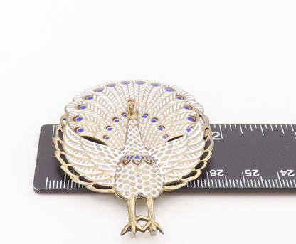 925 Sterling Silver Vintage Brooch Pin SIAM Gold Plated Enamel Peacock  BP12550