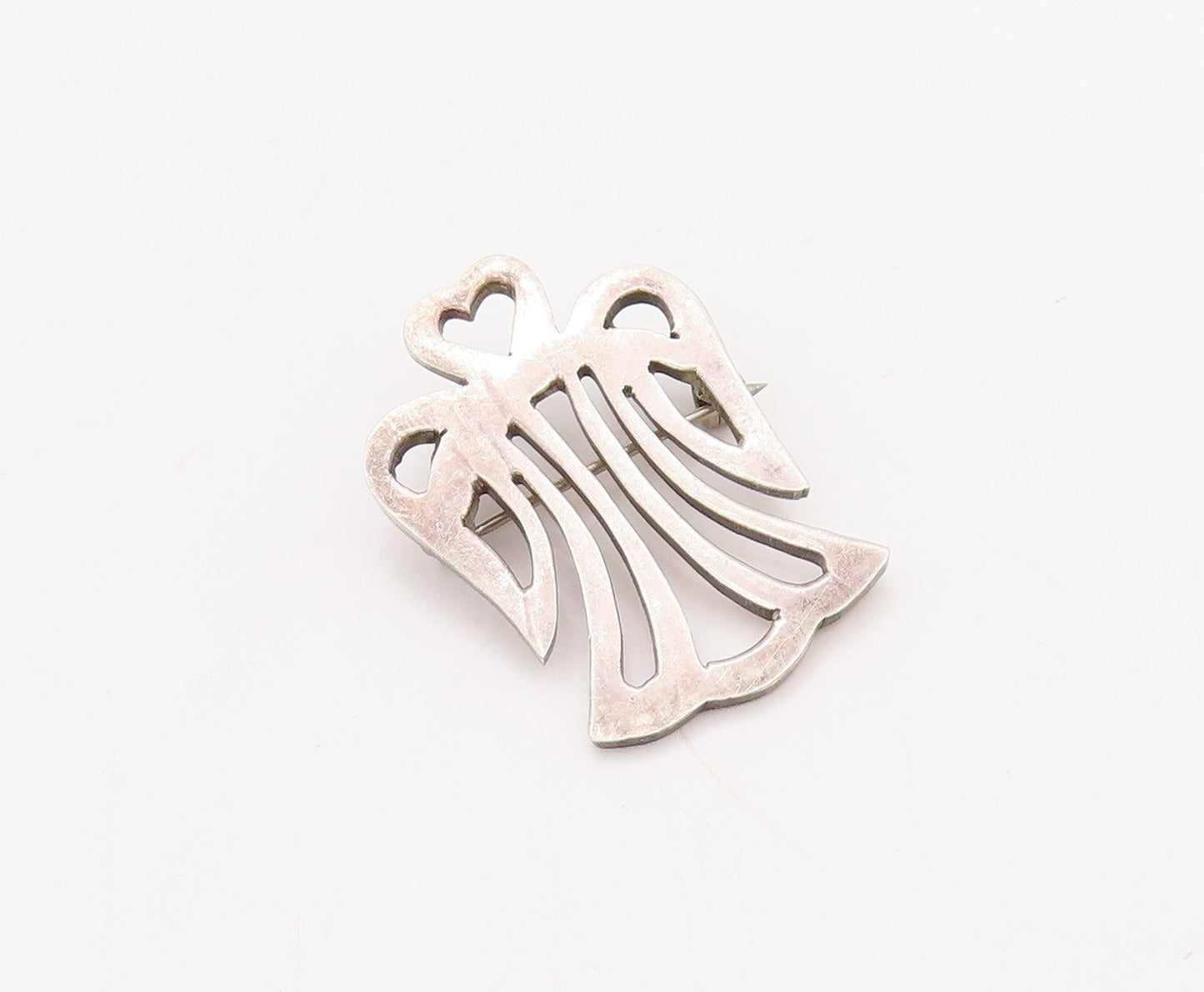 925 Sterling Silver Vintage Brooch Pin Cutout Love Angel With Wings  BP11244