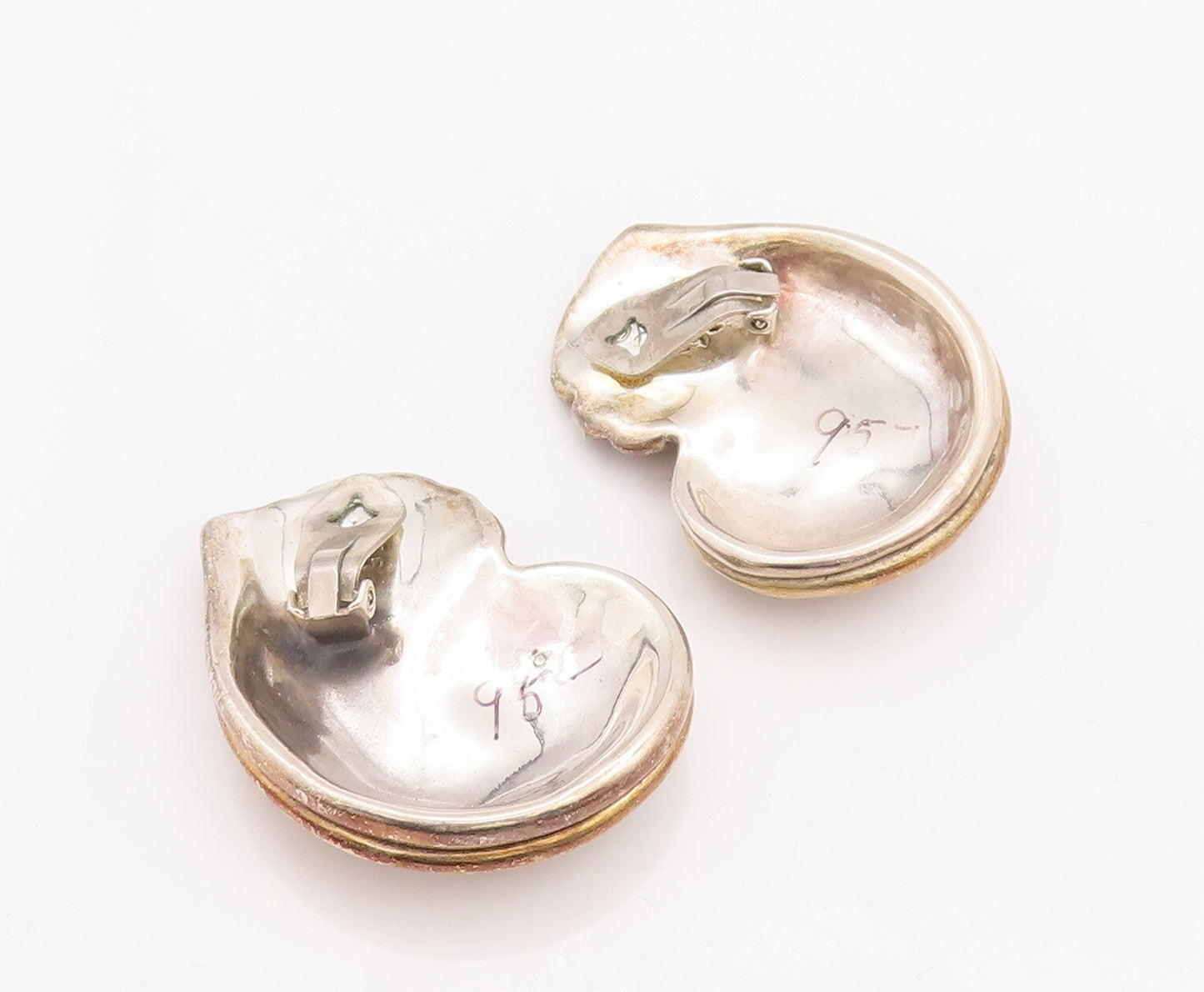 925 Sterling Silver Vintage Earrings BAT AMI ISRAEL Large Swirly Grooved EG13129