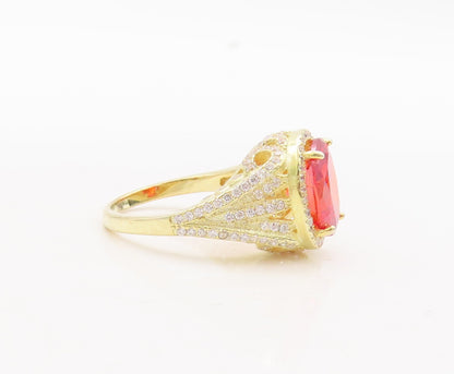 925 Sterling Silver Vintage Ring Gold Plated Oval Red & White CZ  Sz 7  RG29769